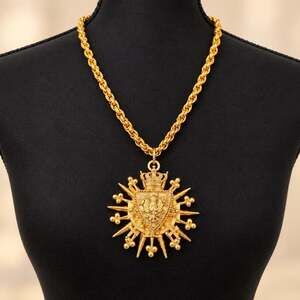 Vintage Coro 1950s Royal Heraldic Crest Crown Shield Statement Necklace